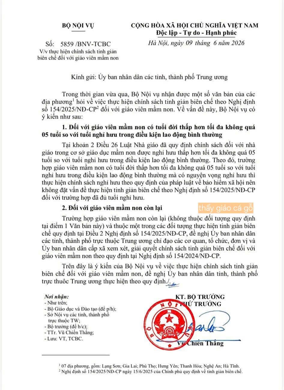 Công văn 5859 vv thực hiện chính sách TINH GIẢN biên chế Giáo viên mầm non...