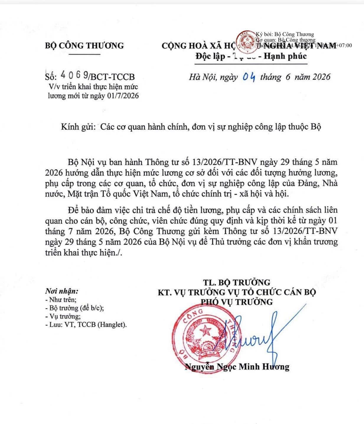 [VIỆC THỰC HIỆN MỨC LƯƠNG MỚI TỪ 01/7/2026]