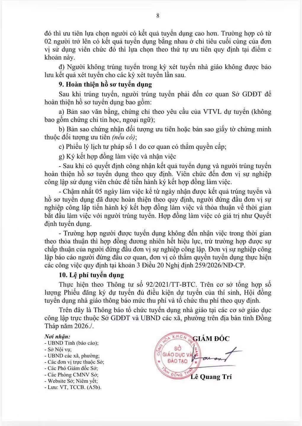 Thông báo tuyển dụng Đồng Tháp 235 giáo viên 2026 Đợt 1 — trang 8