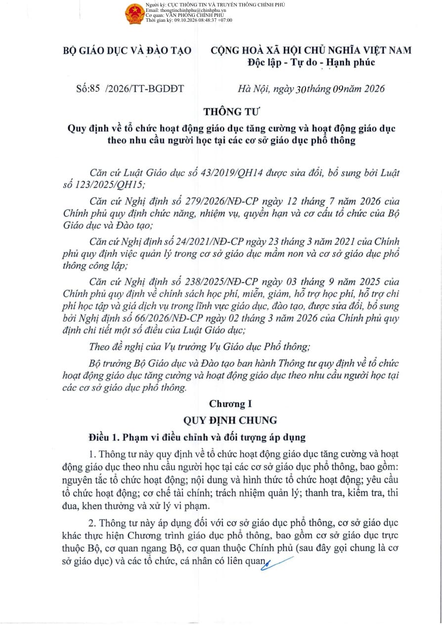 Thông tư 85/2026/TT-BGDĐT — trang đầu
